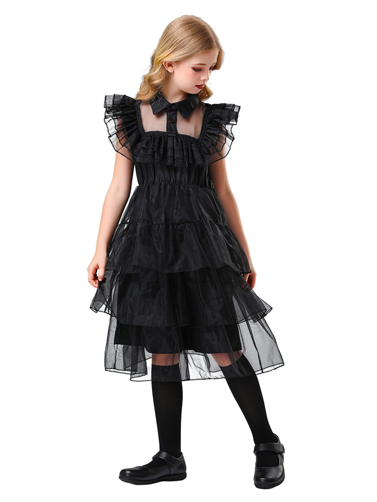 Women Wednesday Black Dress Dance Costume Dress Halloween Cosplay Gothic Outfit
